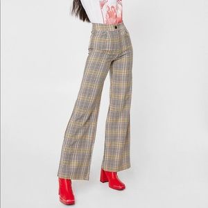 NWT Nasty Gal Plaid Wide Leg Button Up Pants. Sexy Hip TREND